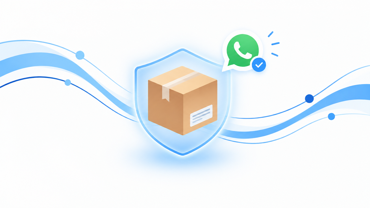 Abstract illustration of a delivery parcel protected by an AI shield in blue tones
